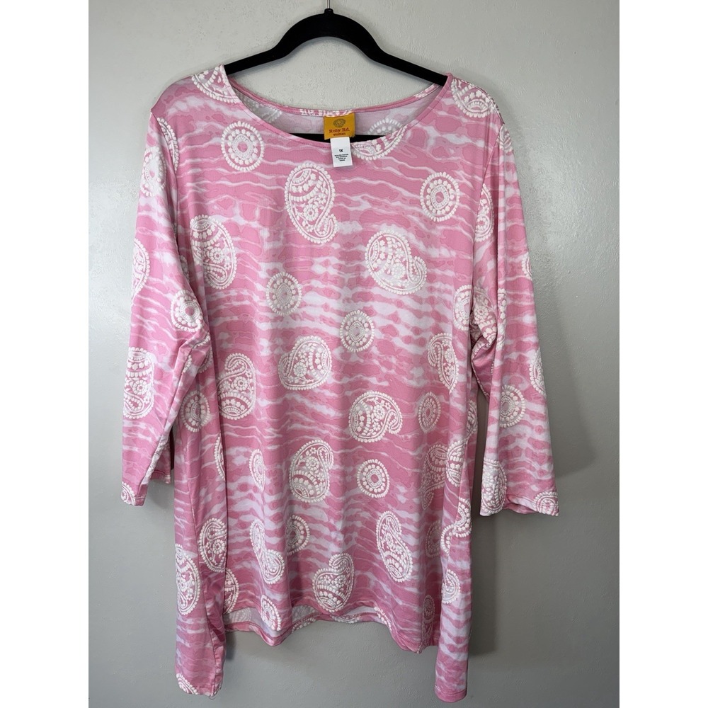 Ruby Rd Plus Size Pink Top W‎ 3d Paisley Accents Size 1X